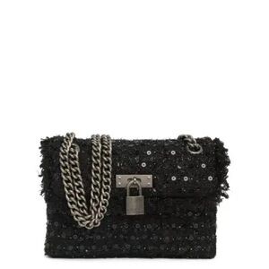 Kurt Geiger London Tweed Lock Fringe Sequins Flap Shoulder Bag.